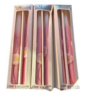 Modern Expressions ME Pink White Flower Taper Candles 3-2pks
